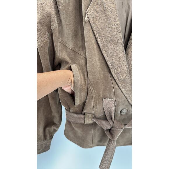 Vintage 80s Byrnes & Baker Belted suede Jacket Size Medium western NFR beige - Picture 8 of 9